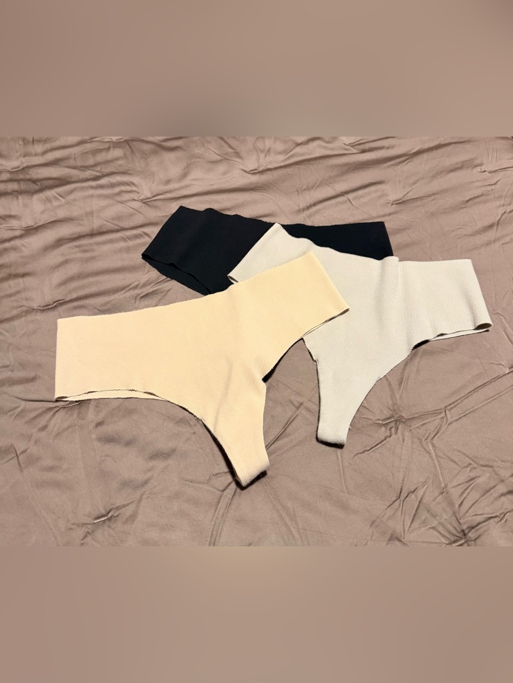 Ribbed Seamless Thongs - Black, Cream, Beige